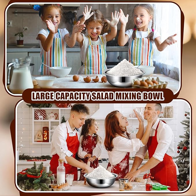 Nuogo 4 Pcs Stainless Steel Mixing Bowls Metal Mixing Bowls Extra Large Basin Salad Basin Deeper Edge Dishwasher Safe Mirror Finish for Home and Commercial, Silver (13 Inch 8 Qt)