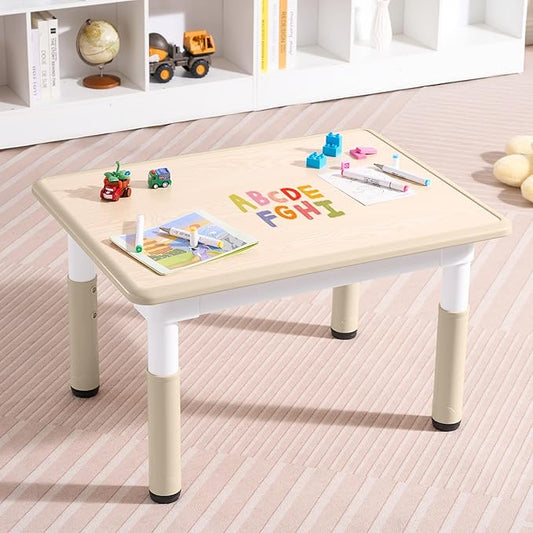 Adjustable Kids Table, Arts and Crafts Child Table with Graffiti Desktop, 7 Level Height Adjustable Children Table for Ages 3-8, Easy to Wipe Toddler Desk for Classrooms/Daycares/Homes