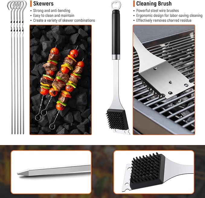 BBQ Grilling Accessories Grill Tools Set, Stainless Steel BBQ Utensils for Grill, Professional Barbecue Accessories Barbecue Kit for Men & Women, Practical Grill Tools for Outdoor Camping