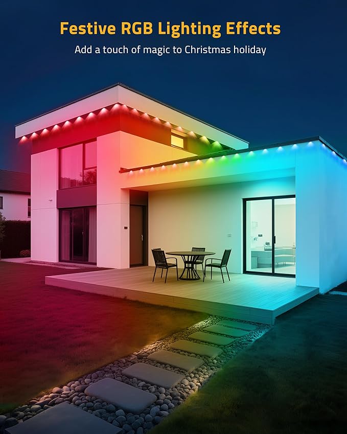 Permanent Outdoor Lights, 111FT Smart Black Christmas Lights with App Control, IP65 Waterproof Eternity Eaves Lighting with 72 RGB LED Lights for Outside Roofline Decor, Party, Holiday Xmas