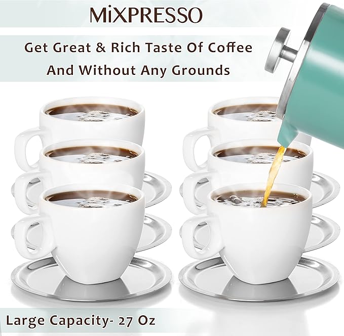 Mixpresso Green Stainless Steel French Press Coffee Maker 26 Oz 770 Ml, Double Wall Insulated French Press Stainless Steel, Easy Clean Tea Brewer, Easy Press Durable Metal Coffee Press