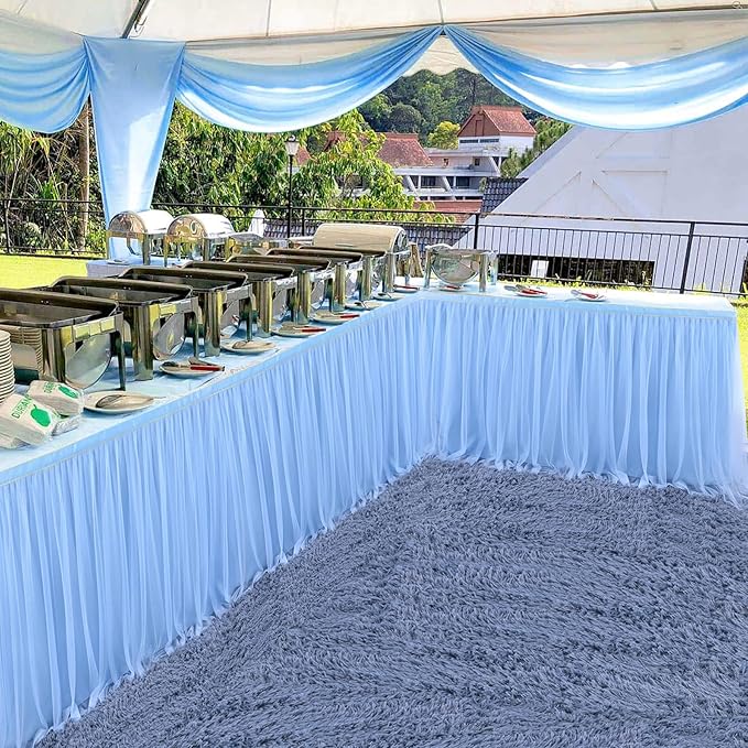 2 Pack 6ft Blue Tulle Table Skirts for Rectangle Tables or Round Tables Blue Tutu Tablecloth Cover for Baby Shower Boy Birthday Party Wedding Cake Dessert Table Decorations