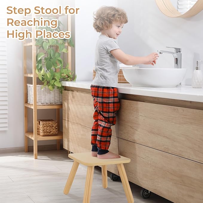 Step Stool for Kids, Wooden Toddler Step Stool Fits with Sensory Table, Sturdy Sitting Stool with Four Detachable & Assembled Legs for Bathroom Sink, Kitchen, Bedroom, Plant Stand