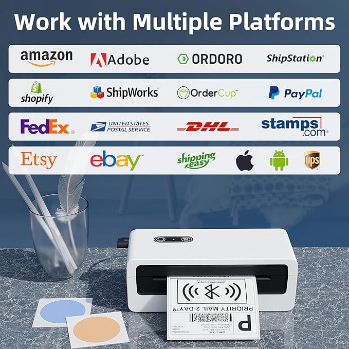 Jiose Shipping Label Printer - 4x6 Desktop Thermal Label Printer for Small Business - Compatible with MacOS Windows