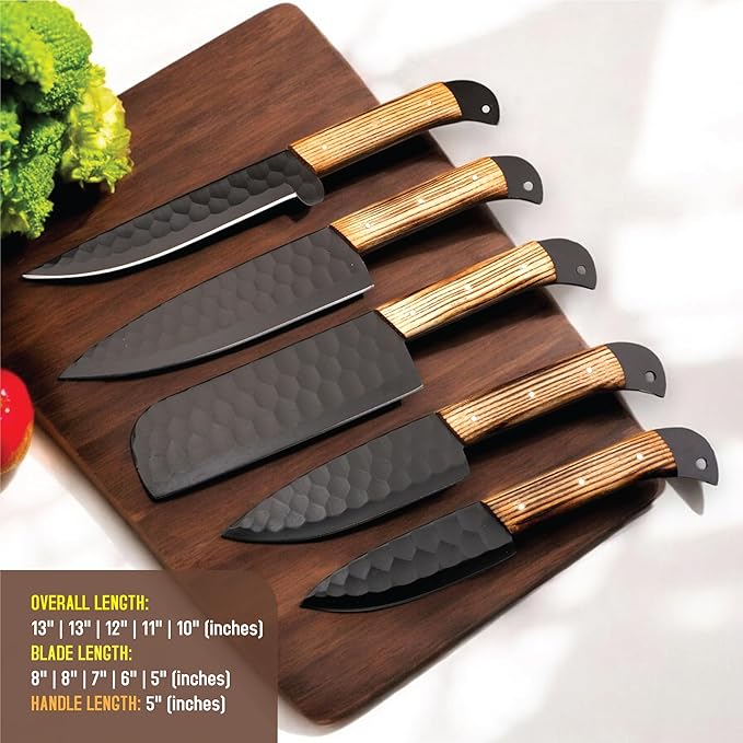 5 PCS Handmade Kitchen Chef Knife Set Hand Forged High Carbon Steel Blade Ashwood Handle With Leather Bag Kit set included (Chef, Cleaver, Butcher, Paring knife, Fillet knife, Utility Knife)