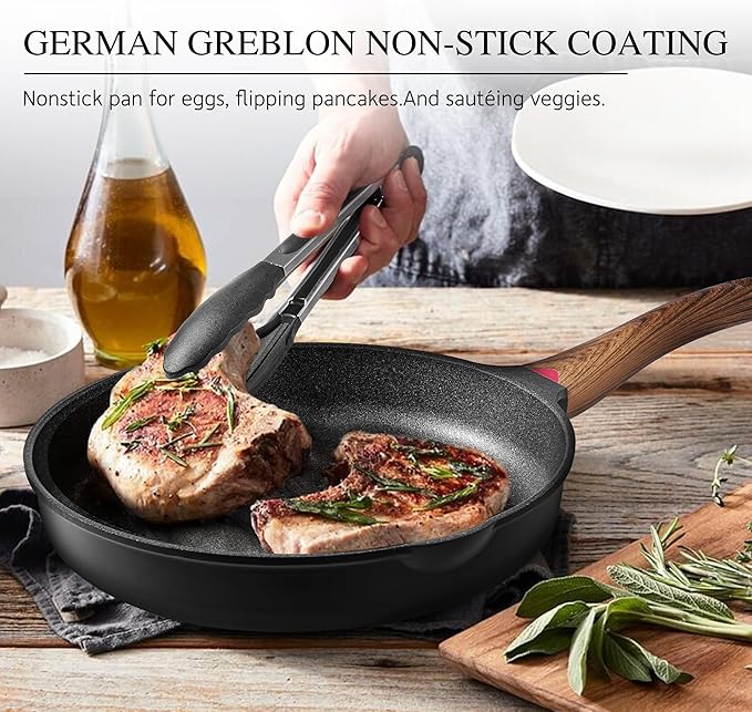 Vinchef 8" Non Stick Frying Pans, Skillet with Lid Used for All Stoves, Induction Non Toxic Cookware, Cooking Pans Nonstick Capable of Kitchen