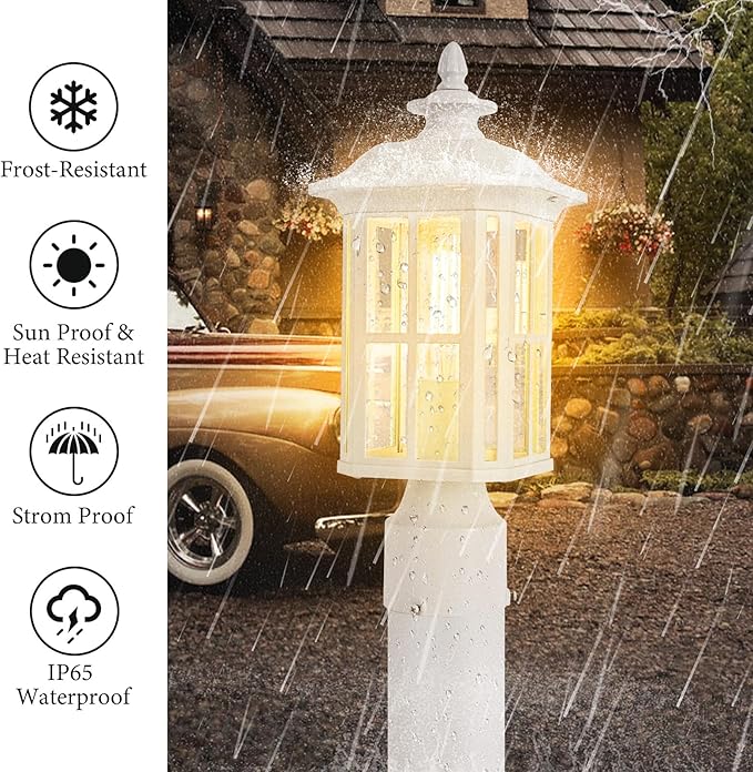 Outdoor Post Lights Outdoor Lamp Post Light Fixture, Waterproof Aluminum with Glass Outdoor Post Light Fixtures for Patio Porch Yard Doorway