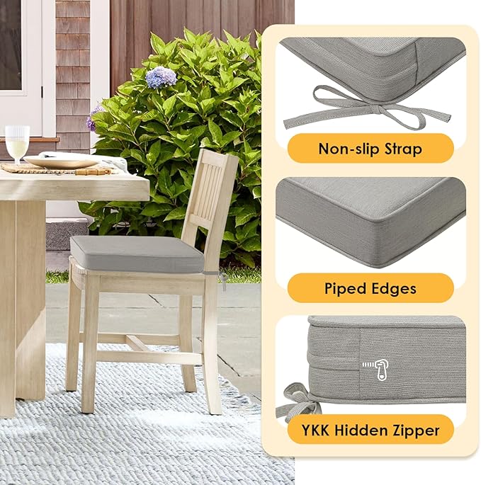Outdoor Sunbrella Square Corner Seat Cushion, 18.5"x16"x3", Set of 4, Non Slip Outdoor Seat Cushion Pads with Removable Cover for Patio Furniture, Garden Yard Lawn, Specrtum Pebble