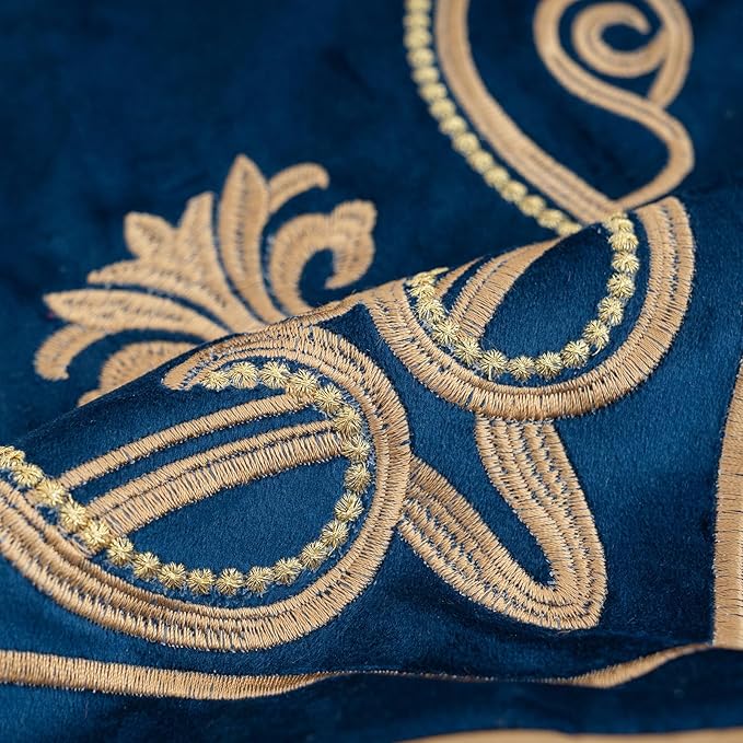 Aeckself European Floral Pillow Cover 18x18 Inch, Luxury Velvet Embroidered Decorative Throw Pillow Cover for Couch Bedroom Living Room, Navy Blue and Gold, Yw-OBYG-Blue4545