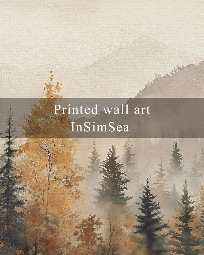InSimSea Framed Canvas Wall Art Vintage Decor, Fall Trees Forest Wall Decor for Living Room Bedroom Office, Rustic Autumn Landscape Mountains Prints, Home Desk Decorations, 12x16inch