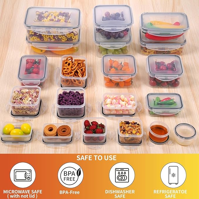 44 PCS Plastic Food Storage Containers with Lids Airtight, BPA-Free Leakproof Meal Prep Containers Reusable,Microwave & Dishwasher & Freezer Safe,Includes Labels & Pen
