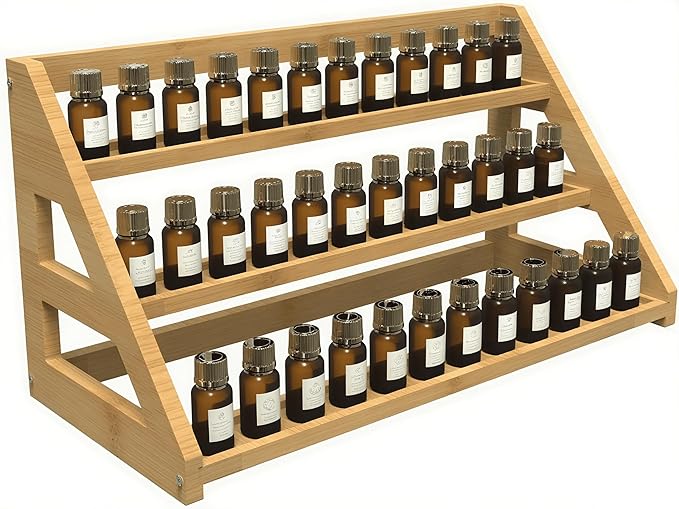 Bamboo Spice Rack: Large Spice Shelf for Kitchen Countertop Pantry Cabinet Organizer, Holds 24 Spice Jars (2.1")
