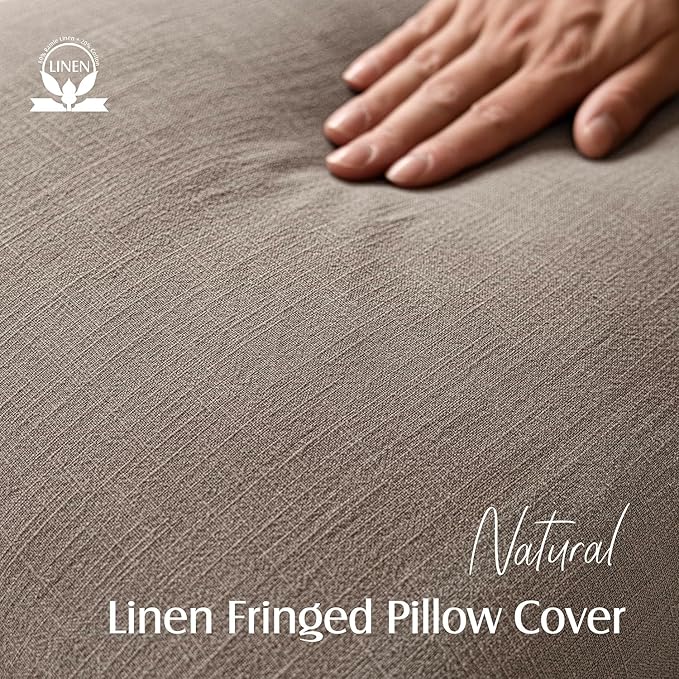 Foindtower Set of 2 Decorative Linen Fringe Throw Pillow Covers Boho Farmhouse Cushion Cover with Tassels Accent Pillowcase for Couch Chair Sofa Bed Living Room Home Decor,22×22 Inch,Brown Tan