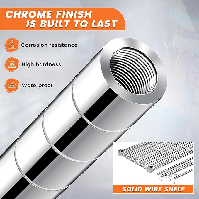 REIBII 5-Tier Wire Shelving - Heavy Duty Metal Shelves for Loads up to 1200LBS, Adjustable Garage & Pantry Storage, 71H X 35.5W X 14D, Chrome