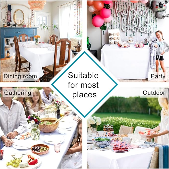 Hiasan White Rectangle Tablecloth - Waterproof Washable Polyester Fabric Table Cloth for Buffect Dining Birthday Party Wedding, 70 x 108 Inch