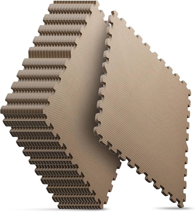 Home Gym Mat, Puzzle Exercise Mat, EVA Interlocking Foam Floor Tiles for Home Workout Equipment and Kids' Play Areas - Blue, 24 in x 24 in x ½ in - (Brown, 16 Pack(64 SQ FT))