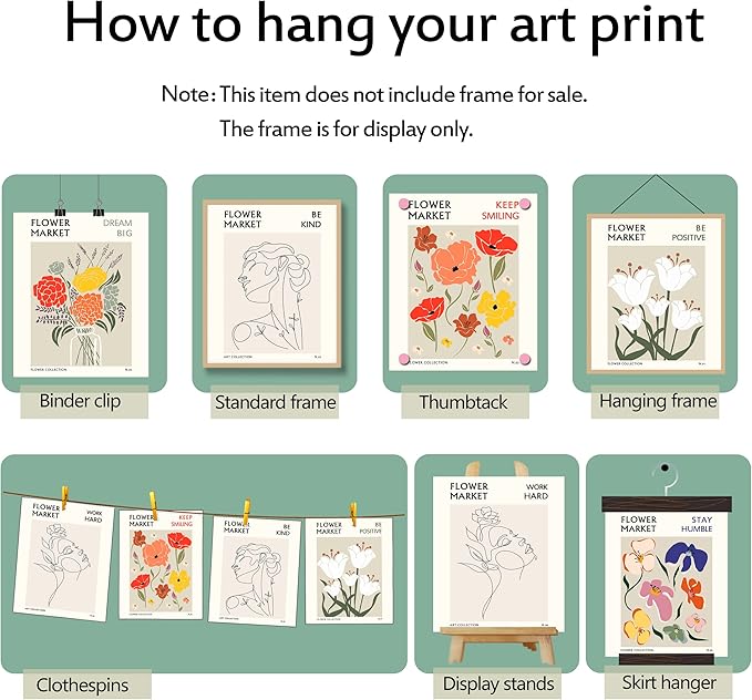 Flower Market Wall Art Prints Botanical Aesthetic Decor Minimalist Poster Inspirational Theme Flower Line Photo Vintage Abstract Pictures Canvas Wall Art Colorful Floral Wall Decor for room (11x14