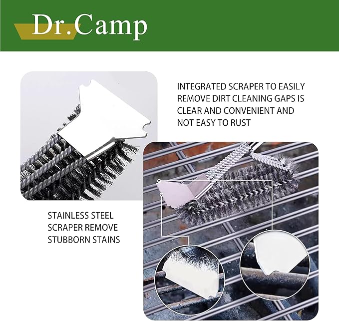 2 PCS Stainless Steel BBQ Grill Brush,BBQ Brush,Grill Scraper, Grill Brush for Outdoot,Grill Cleaning Brush, Barbecue Tool Set with Big Handle for Outdoor Grill