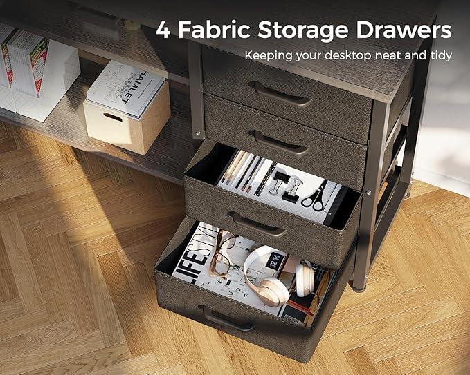 AODK 61" L Shaped Desk with Drawer, Computer Desk with Power Outlets & LED Lights, Reversible Corner Gaming Desks for Home Office Workstation, Office Table with Monitor Shelf, Gray