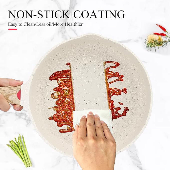 Vinchef Nonstick Frying Pan Anti Scratch,9.5 Inch Skillet Cast Aluminum Cookware, Induction Compatible White