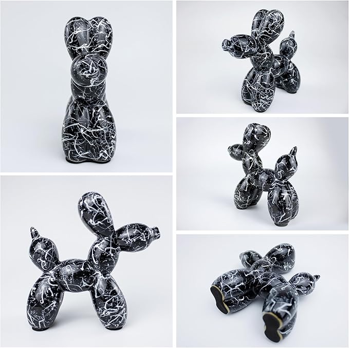Creative Balloon Dog Statues Small Ceramic Animal Sculpture Modern Home Decor Living Room Desktop Decorations Bedroom Office Cabinet Ornament (Black-B)