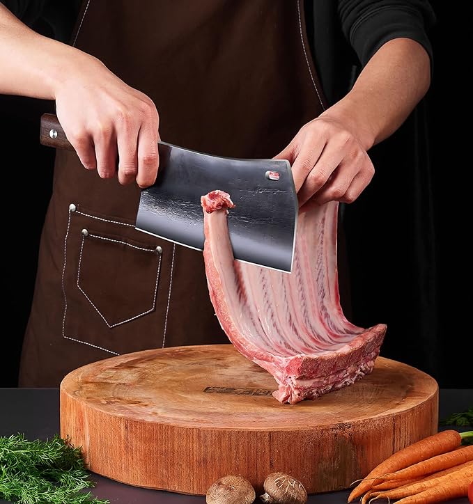 ENOKING Cleaver Knife, 7.5 Inch Hand Forged Meat Cleaver Heavy Duty Bone Chopper German High Carbon Stainless Steel Butcher Knife with Full Tang Handle for Home Kitchen and Restaurant, Ultra Sharp