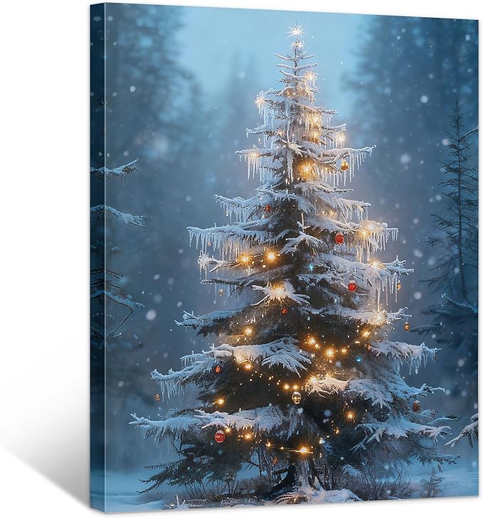 Framed Christmas Pictures Wall Decor,Vintage Pine Tree Prints,Winter Christmas Canvas Wall Art Decoration for Bedroom Bathroom Living Room Rustic Xmas Holiday Gifts (Christmas Tree 15, 11'' X 14'')