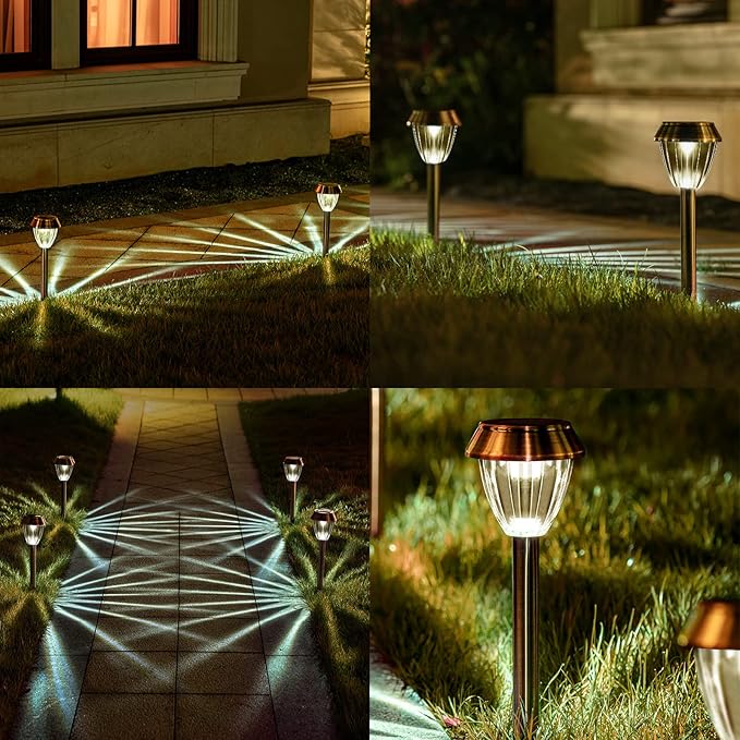 Solar Pathway Lights Outdoor Waterproof, 6 Pack Solar Outdoor Lights Bright Up to 12 Hrs, 15 Lumens Garden Light LED Landscape Lighting Stainless Steel Walkway Light, Warm White