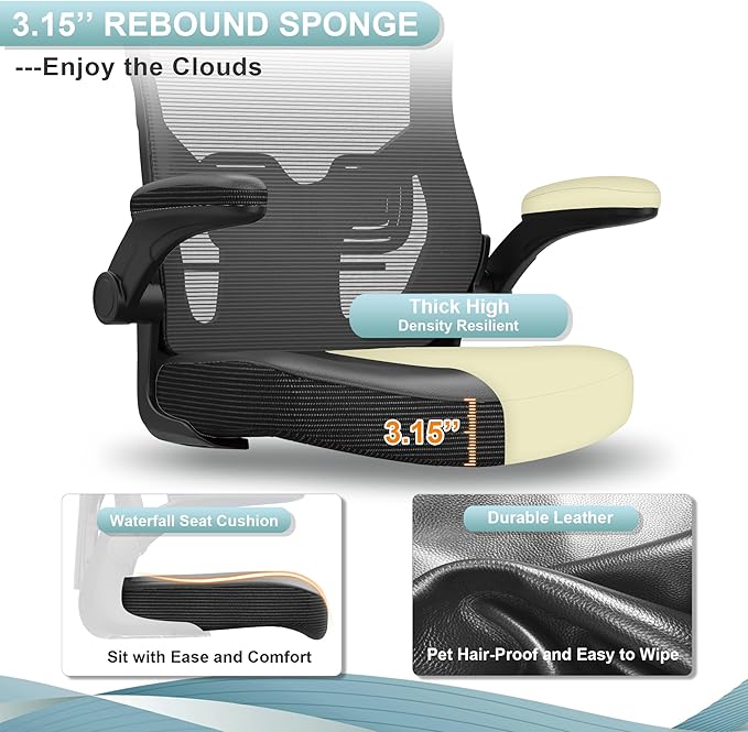 Office Chair, High Back Desk Chair Adjustable Height and Ergonomic Design Home Office Computer Chair Executive Lumbar Support Padded Flip-up Armrest Swivel Task Chair