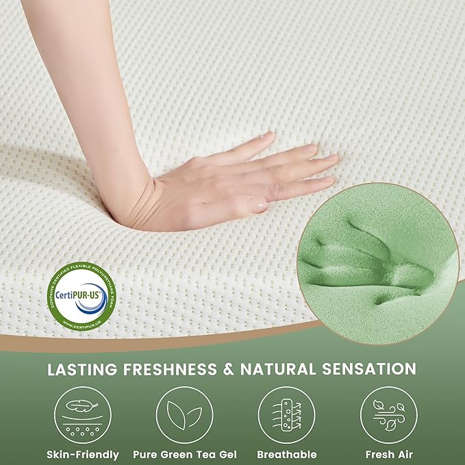 Twin Mattress 5 Inch for Kids, Memory Foam Mattress Medium Firm Pressure Relief with Cooling Green Tea Gel, Mattresses in a Box Comfortable and Supportive No Fiberglass