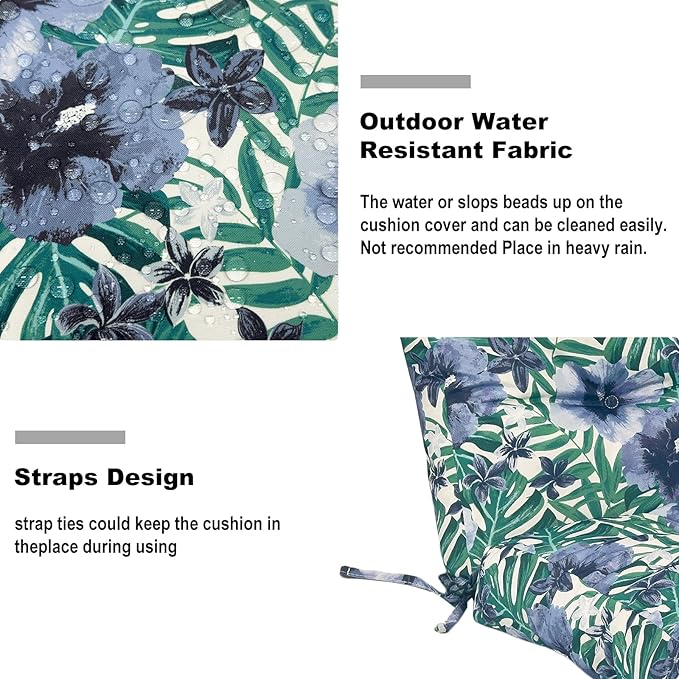 Set of 2 Outdoor High Back Chair Cushions 44"x 22",Water Repellent Rocking Cushion Replacement, Seat/Back Chair Cushions for Patio,Porch,and Indoor - Blue Salmone Tropical