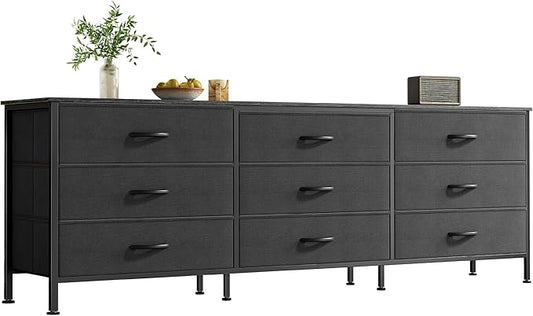 Huuger 63 Inch Dresser for Bedroom, Dresser for Closet with 9 Drawers, Large TV Stand for 55, 65, 70 Inch TV, Entertainment Center with Storage, Wide Long Chest of Drawers, Black