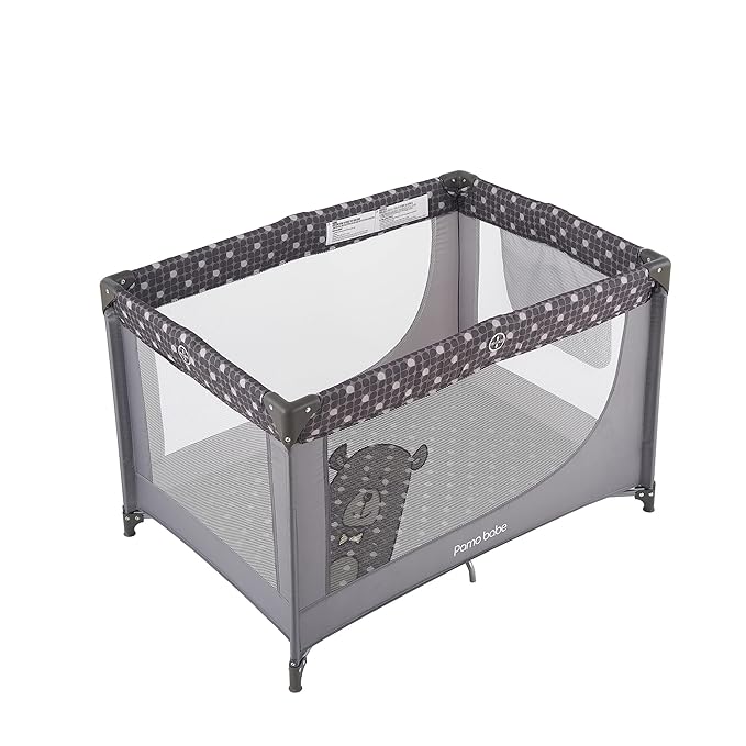 Pamo Babe Portable Crib Baby Playpen with Mattress and Carry Bag Grey