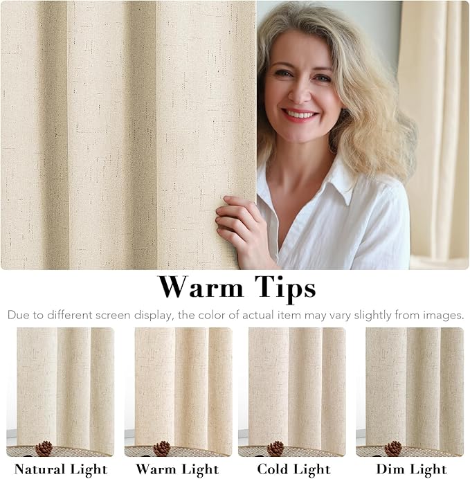H.VERSAILTEX 100% Blackout Curtains for Bedroom Thermal Insulated Linen Textured Curtains Heat and Full Light Blocking Drapes Living Room Curtains 2 Panel Sets, Bleached Sand, 52x72 Inch