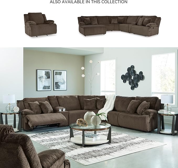 Signature Design by Ashley Top Tier Rocker Recliner, Pull Tab Recliner, Fabric Upholstery, Attached Foam Cushions, 50" W x 40" D x 41" H, Dark Brown