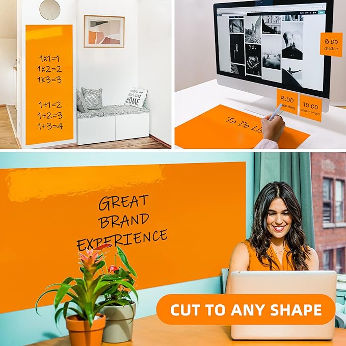 T&W SAME FILM White Board Dry Erase-Colorful Whiteboard Wall Sticker Roll 17.3''X78.7''-Self Adhesive Dry Erase Paper for Desk/Glass/Fridge/Office/Door/Classroom/Kids/Adults-3 Marker-Orange