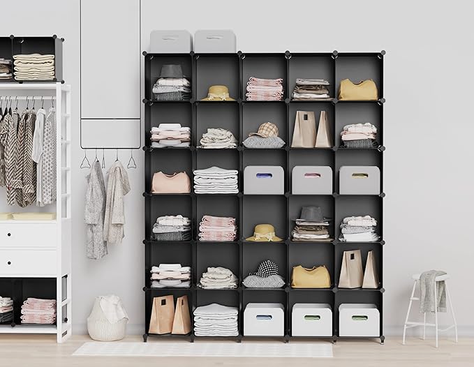 HOMIDEC Closet Organizers and Storage, 9 Cube Storage Organizer, Portable Closet Organizer Cubes Shelves for Clothes, Bedroom, Kids Room, Bathroom, Wardrobe, Garment Racks, Black