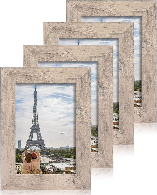 4x6 Picture Frame Set of 4, High Definition Real Glass Smoke Gray Frame, 4 x 6 Photo Frames for Tabletop Display and Wall Mounting