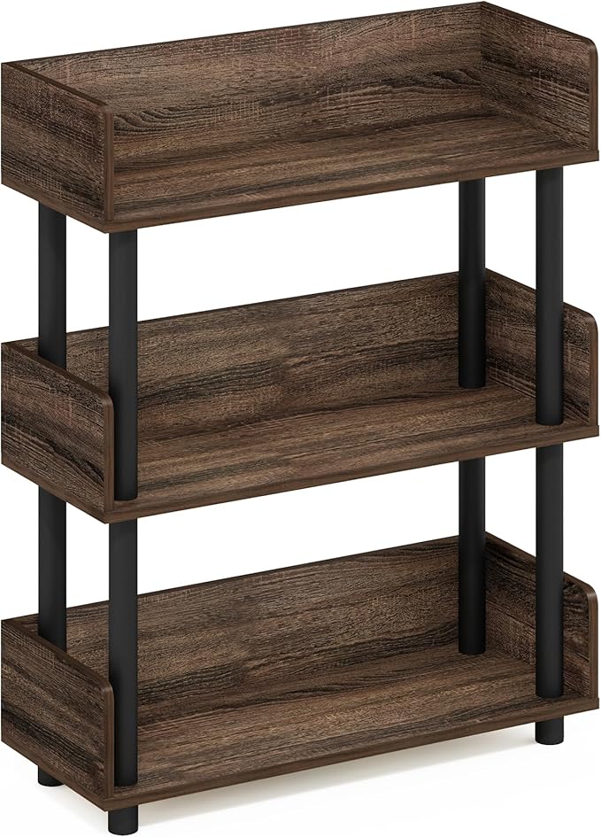 Furinno Turn-N-Tube 3-Tier Freestanding Multipurposes Display Rack, Bookshelf, Walnut