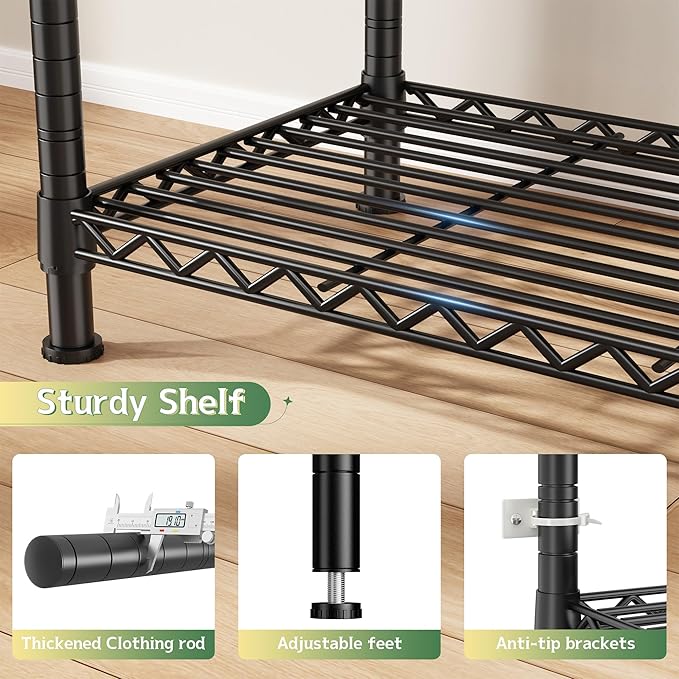 Raybee Heavy Duty Clothes Rack with Cover 800 LBS Clothing Racks for Hanging Clothes for Bedroom 56" Wx 16" Dx75.5 H