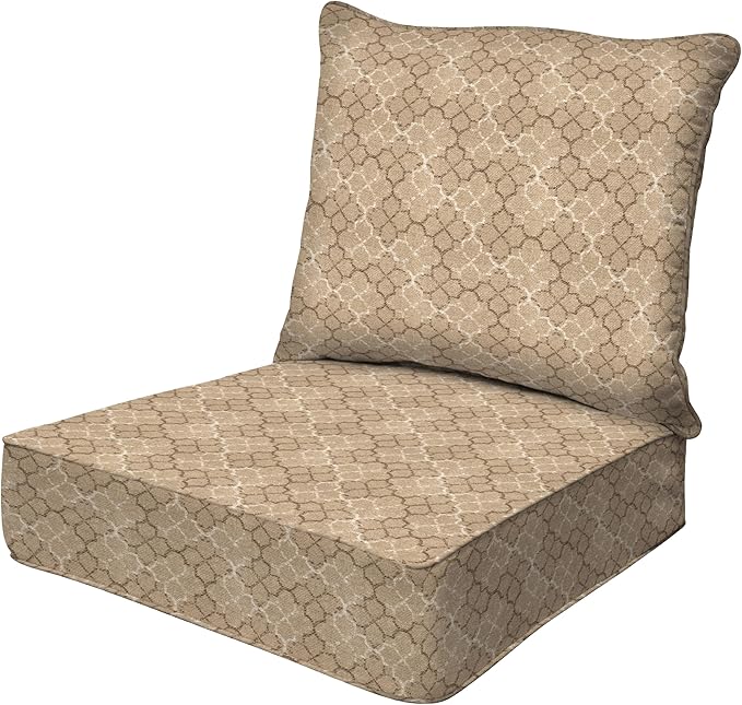 Honeycomb Outdoor Deep Seat, 24 x 23, Courtyard Geo Almond Chair Cushion for Patio Furniture