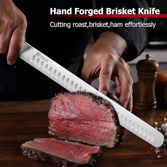 PAUDIN Carving Knife, 12 Inch Brisket Knife, Premium Slicing Knives with Granton Blade for Cutting Smoked Brisket, BBQ Meat, Turkey - Ergonomic G10 Handle