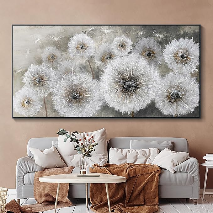 Pogusmavi Dandelion Wall Art Farmhouse Wall Art for Living Room Pictures for Bedroom Wall Decor Canvas Paintings Framed Wall Art for Bedroom Office Artwork Wall Decor Textured Art 30×60IN