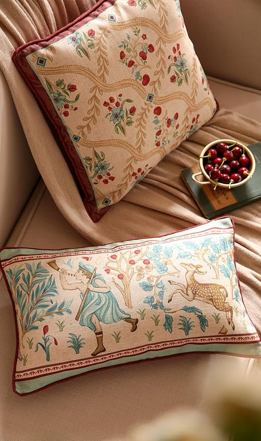 patdrea Designer Pack of 2 Rectangle Throw Pillow Covers,Farmhouse Vintage Linen with Beige Ancient Idyll Pattern,Decorative Lumbar Pillowcases Cushion for Bed Living Room Outdoor Car,12"x20"