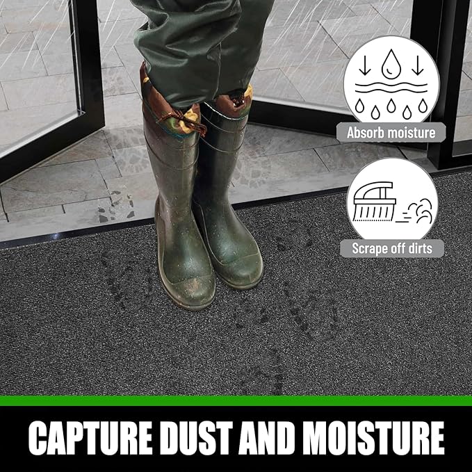 Commercial Grade Entrance Mat 3x6Ft Brush Step Entrance Rug with Striped Pattern&Rubber Border Indoor Outdoor Low Profile Rubber Entrance Carpet Mat for Hallway,Home,High Traffic Area