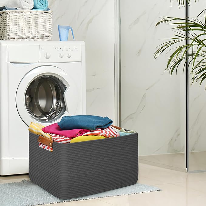 Large Collapsible Laundry Basket, Clothes Hamper for Blanket, Toy, Towels, Woven Baskets for Storage, Nursery Home Decor Living room 21.6" x 15" x 11.8",Grey
