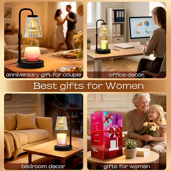 Adjustable Candle Warmer Lamp with Timer: Height Adjustable Birthday Gift for Women for Scented Jar Candles - Safe, Flameless Lighting and Fragrance Warmer for Home Office Decor