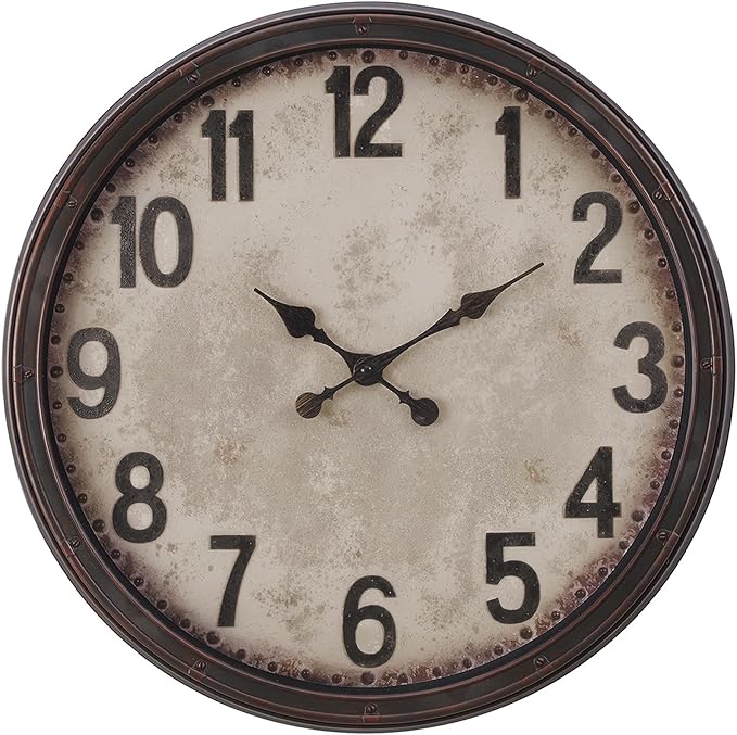 20 Inch Retro Farmhouse Wall Clock, Vintage Silent Non-Ticking, Battery Operated Decorative Clock for Living Room, Kitchen, Bedroom, Office and Home Decor, Dark Brown Arabic Number