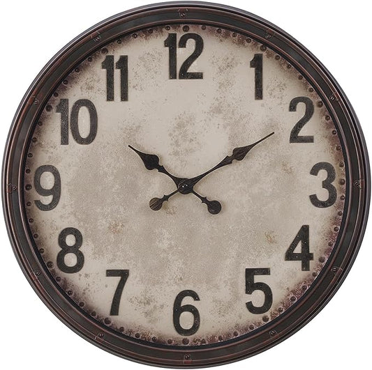 20 Inch Retro Farmhouse Wall Clock, Vintage Silent Non-Ticking, Battery Operated Decorative Clock for Living Room, Kitchen, Bedroom, Office and Home Decor, Dark Brown Arabic Number