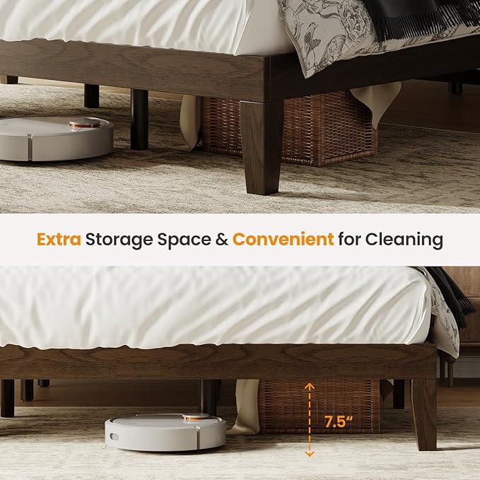 Cal King Size Wood Platform Bed Frame, 12 Inch Solid Wood Bed Frame with Wooden Slats, No Box Spring Needed, Easy Assembly,Espresso